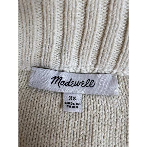 Madewell Broadway Cardigan Sweater XS Beige Cream Boxy Cropped Short Crew Neck - Picture 3 of 6